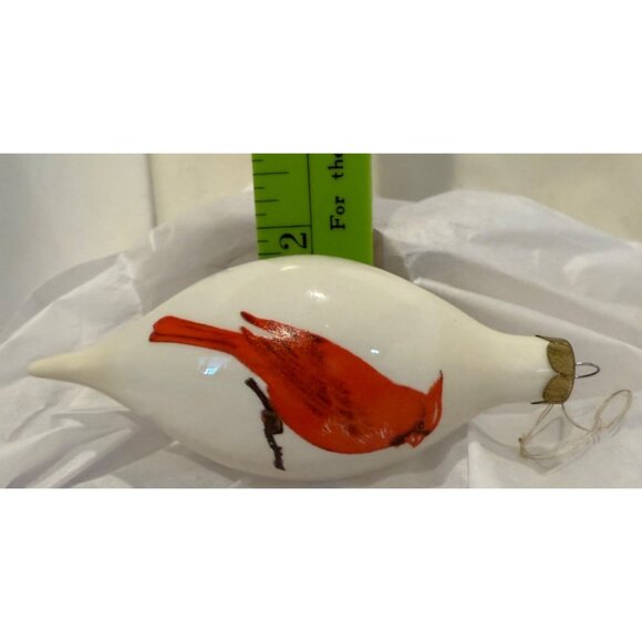 Hand-Painted Cardinal Glass Ornament Teardrop Shape Winter Scene Made In USA Hol - Picture 5 of 6